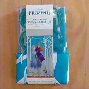 BNWT Disney Frozen II Elsa Anna Shower Curtain with Matching Shower Hooks Set